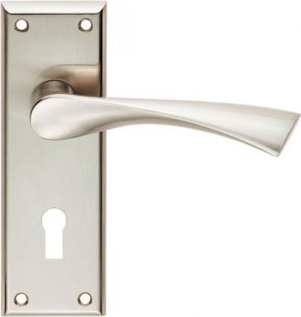 Venti Range Satin Nickel Lever Door Handle on backplate - Keyhole (Standard) - by Serozzetta | SZR021SN
