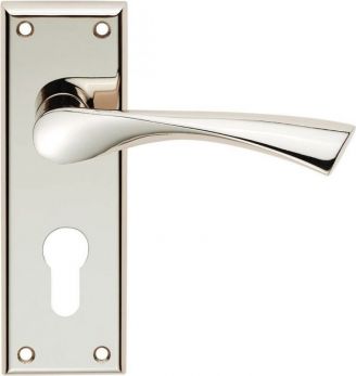 Venti Range Polished Nickel Lever Door Handle on backplate - Keyhole (Euro) - by Serozzetta | SZR021YPN