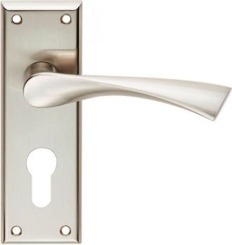 Venti Range Satin Nickel Lever Door Handle on backplate - Keyhole (Euro) - by Serozzetta | SZR021YSN