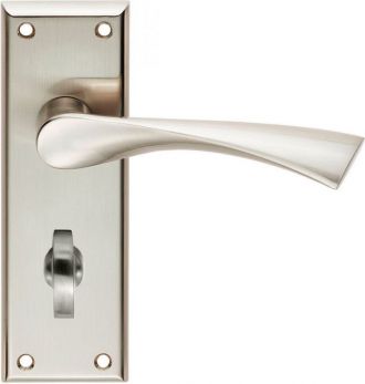 Venti Range Satin Nickel Lever Door Handle on backplate (Bathroom) - by Serozzetta | SZR023SN