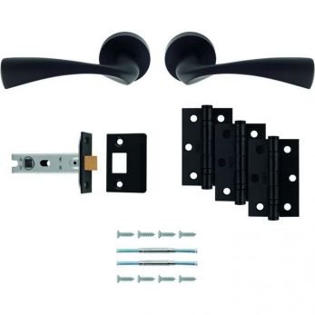 Sintra Ultimate Lever on Round Rose Door Latch Pack Matt Black (UDP007MB/INTB)