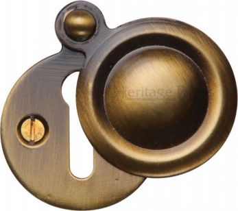 33mm Round Standard Keyhole Covered Escutcheon in Antique Brass - Heritage Brass | V1020-AT