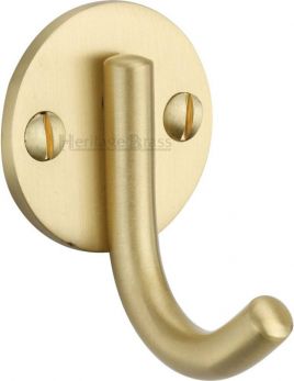 Heritage Brass Single Robe Hook Satin Brass Finish