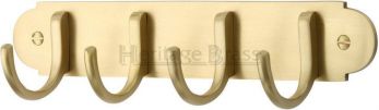 Heritage Brass Coat Hooks on Plate Satin Brass Finish