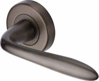 Heritage Brass Door Handle Lever Latch on Round Rose Sutton Design Matt Bronze finish