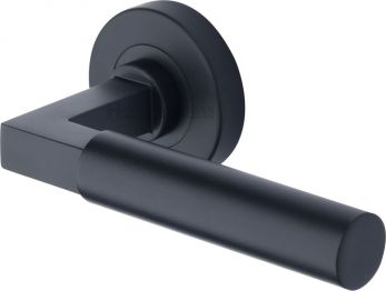 Heritage Brass Door Handle Lever on Rose Bauhaus Design Matt Black Finish - V2259-BKMT