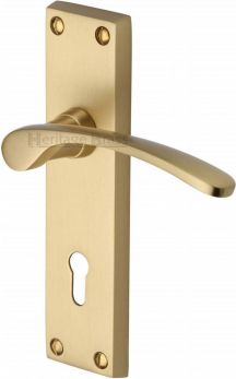 Heritage Brass Door Handle Lever Lock Sophia Design Satin Brass finish