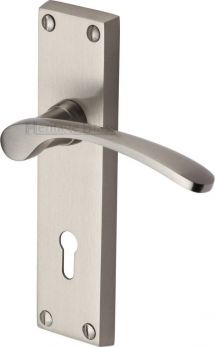 Sophia Range Satin Nickel Lever Door Handle on backplate - Keyhole (Standard) - by Heritage Brass | V4130-SN