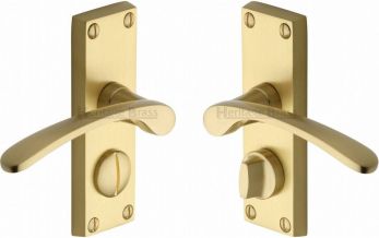 Heritage Brass Door Handle for Privacy Set Sophia Short Design Satin Brass finish