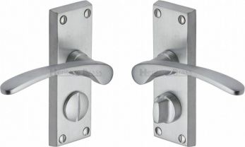 Sophia Range Satin Chrome Lever Door Handle on backplate (Bathroom) - by Heritage Brass | V4144-SC