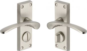 Sophia Range Satin Nickel Lever Door Handle on backplate (Bathroom) - by Heritage Brass | V4144-SN