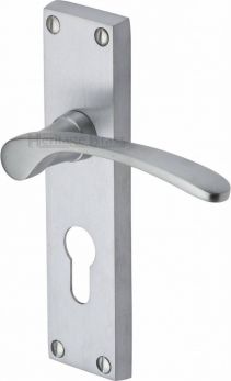 Sophia Range Satin Chrome Lever Door Handle on backplate - Keyhole (Euro) - by Heritage Brass | V4146.48-SC