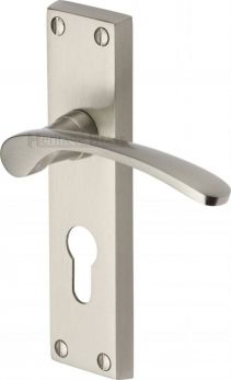 Sophia Range Satin Nickel Lever Door Handle on backplate - Keyhole (Euro) - by Heritage Brass | V4146.48-SN
