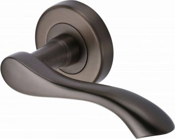 Heritage Brass Door Handle Lever Latch on Round Rose Algarve Design Matt Bronze finish