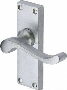 Bedford Range Satin Chrome Lever Door Handle on backplate (Latch Plate) - by Heritage Brass | V800-SC