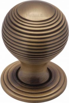 Reeded Antique Brass Ball 32mm Cabinet Knob - by Heritage Brass | V973 32-AT
