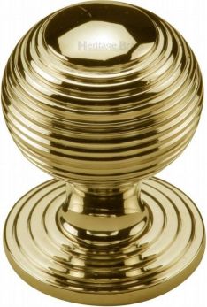 Reeded V973-PB - polished brass 32mm cupboard knob