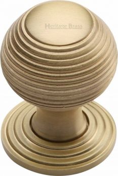 Satin Brass Reeded Mushroom 32mm Cabinet Knob - by Heritage Brass | V973 32-SB