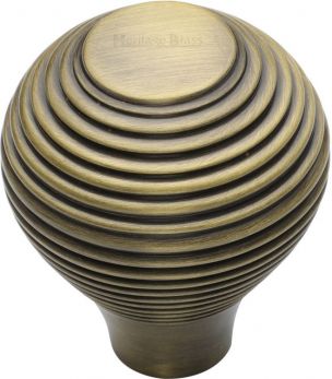Heritage Brass Cabinet Knob Reeded Design 38mm Antique Brass finish