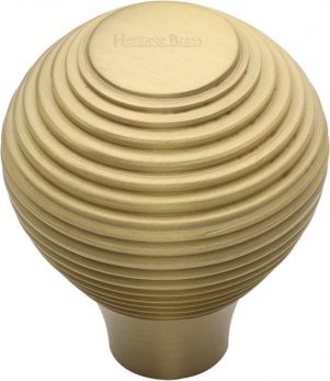 Heritage Brass Cabinet Knob Reeded Design 38mm Satin Brass finish