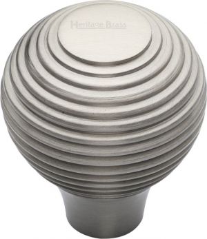 Heritage Brass Cabinet Knob Reeded Design 38mm Satin Nickel finish