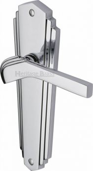 Waldorf Range Polished Chrome Lever Door Handle on backplate (Latch Plate) - by Heritage Brass | WAL6510-PC