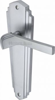 Waldorf Range Satin Chrome Lever Door Handle on backplate (Latch Plate) - by Heritage Brass | WAL6510-SC