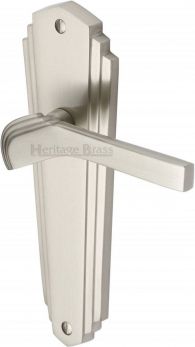Waldorf Range Satin Nickel Lever Door Handle on backplate (Latch Plate) - by Heritage Brass | WAL6510-SN