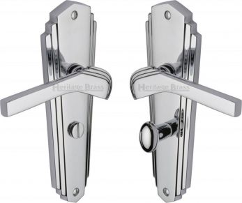 Waldorf Range Polished Chrome Lever Door Handle on backplate (Bathroom) - by Heritage Brass | WAL6530-PC