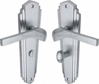 Waldorf Range Satin Chrome Lever Door Handle on backplate (Bathroom) - by Heritage Brass | WAL6530-SC