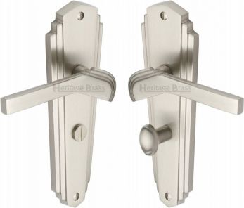 Waldorf Range Satin Nickel Lever Door Handle on backplate (Bathroom) - by Heritage Brass | WAL6530-SN