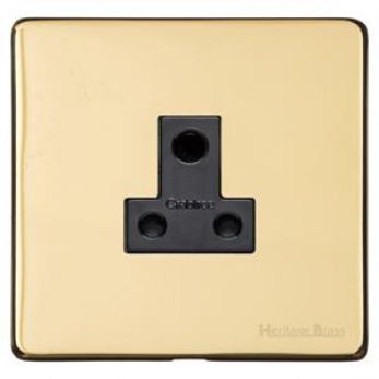 Heritage Polished Brass 5 Amp 3 Round Pin Unswitched Socket Vintage Screwless Plate