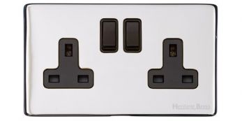 Heritage Polished Chrome Double Switched Socket (13 Amp) Vintage Screwless Plate