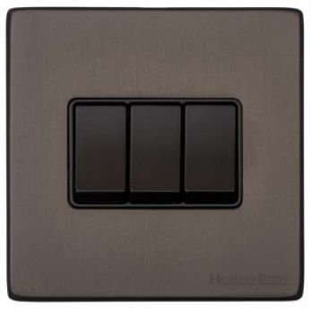X09.120.BK Vintage Matt Bronze 3-Gang 2-Way Switch Screwless