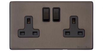 X09.150.BK Vintage Matt Bronze Double 13-AMP Socket Screwless