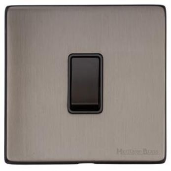 Heritage Satin Black Nickel 1 Gang 2 Way Light Switch (10 Amp) Vintage Screwless Plate