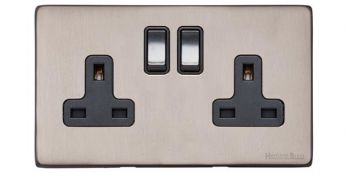 Heritage Aged Pewter Double Switched Socket (13 Amp) Vintage Screwless Plate