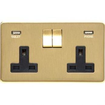 Studio Satin Brass Y44 Double USB Socket (13 Amp)