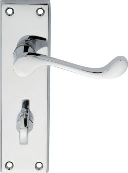 Victorian Scroll Range Polished Chrome Lever Door Handle on backplate (Bathroom) - by Carlisle Brass | DL54WCCP