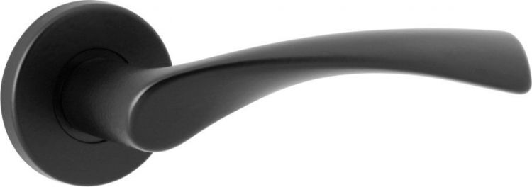Belgravia Matt Black Lever Door Handle on a Round Rose - by Urfic | 1640-5095-F5
