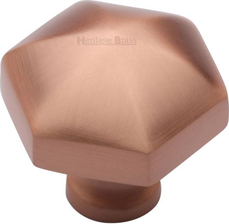 Kitchen Heritage Brass Cabinet Knob Classic Hexagon Design 32mm Satin Rose Gold finish - C2238-SRG