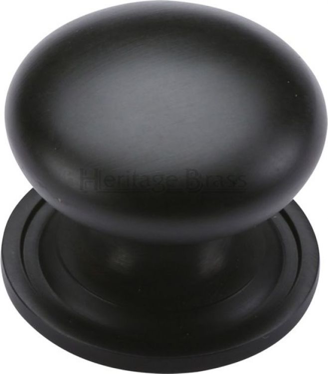 Heritage Brass Cabinet Knob Victorian Round Design with base 25mm Matt Black finish