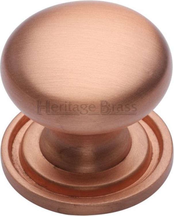 Heritage Brass Cabinet Knob Victorian Round Design with base 25mm Satin Rose Gold finish
