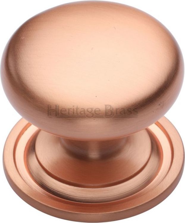 Heritage Brass Cabinet Knob Victorian Round Design with base 38mm Satin Rose Gold finish