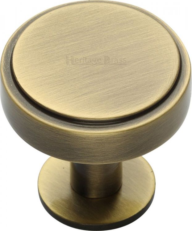 Heritage Brass Cabinet Knob Stepped Disc Design with Rose 32mm Antique Brass finish