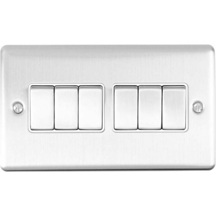 Eurolite 6 Gang 10Amp 2Way Switch Satin Enhance Range White Trim - EN6SWSSW