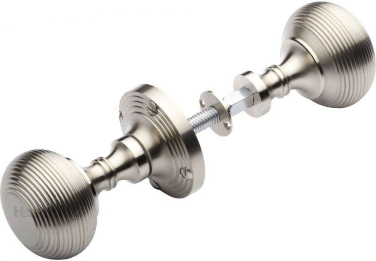 Reeded RIM V971-SN - satin nickel rim lock door knobs