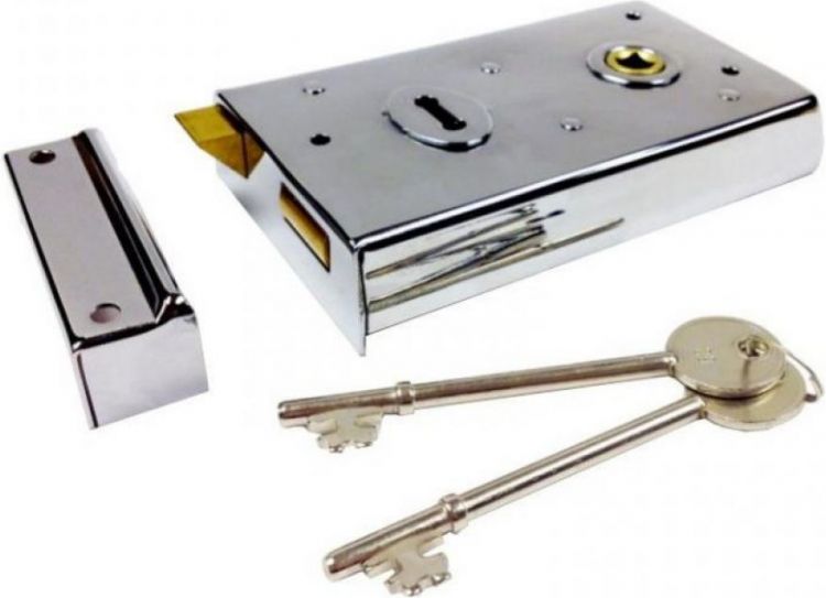 Euro Rim Lock Box Eurospec RSE8053PC - polished chrome 140x76mm rim lock - Silver Rim Locks