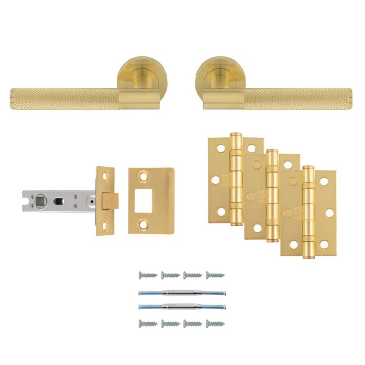 UDP010SB/INTB - Serozzetta Satin Brass Lagos Knurled Lever Latch Pack - Ultimate Door Pack - by Carlisle Brass