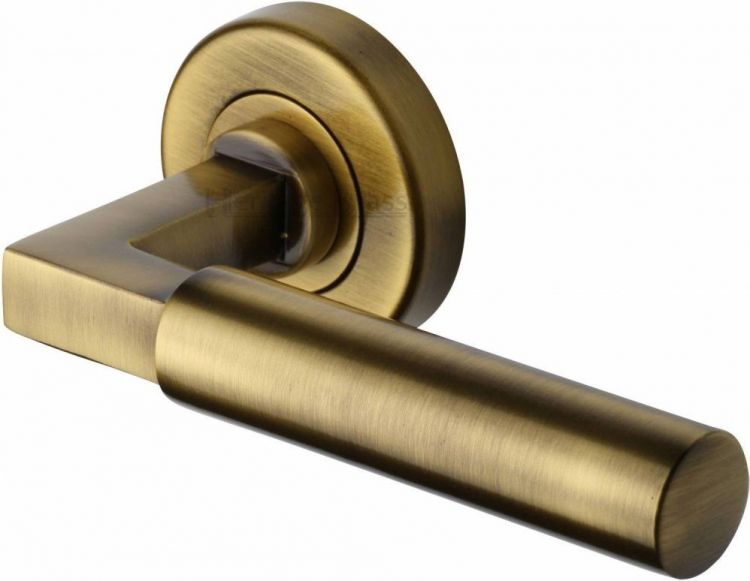 Heritage Brass V2259-AT Door Handle Lever on Rose Bauhaus Design Antique Brass Finish